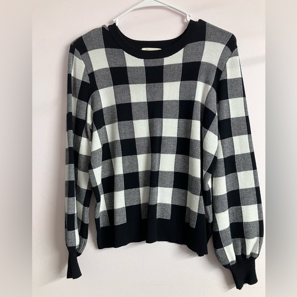 Women’s Black/White Checkered Pullover Long Sleeve Sweater, Medium, by Marled